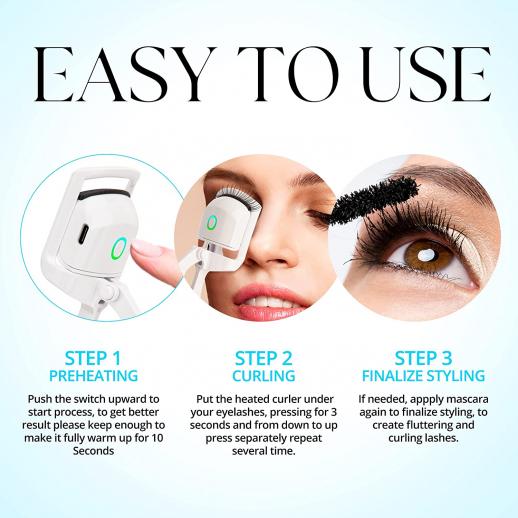 Electric Heated Eyelash Curler, Quick Heating and Long Lasting for Natural False Eyelashes, USB Rechargeable