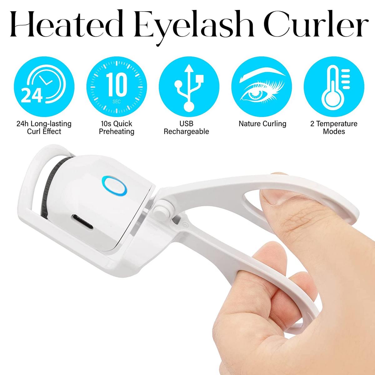Electric Heated Eyelash Curler, Quick Heating and Long Lasting for Natural False Eyelashes, USB Rechargeable